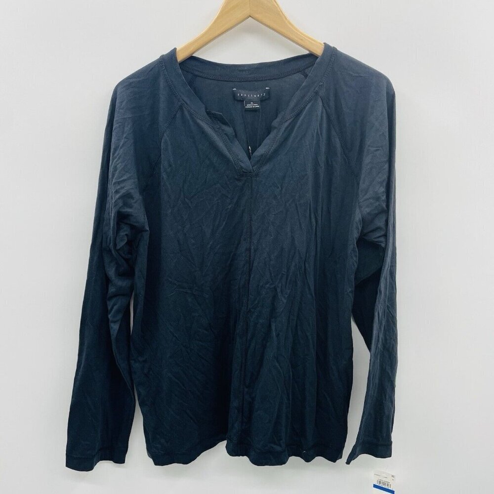 Sanctuary Womens Size XL Long Sleeve V Neck Pajama Lounge Top‎ in Black 568